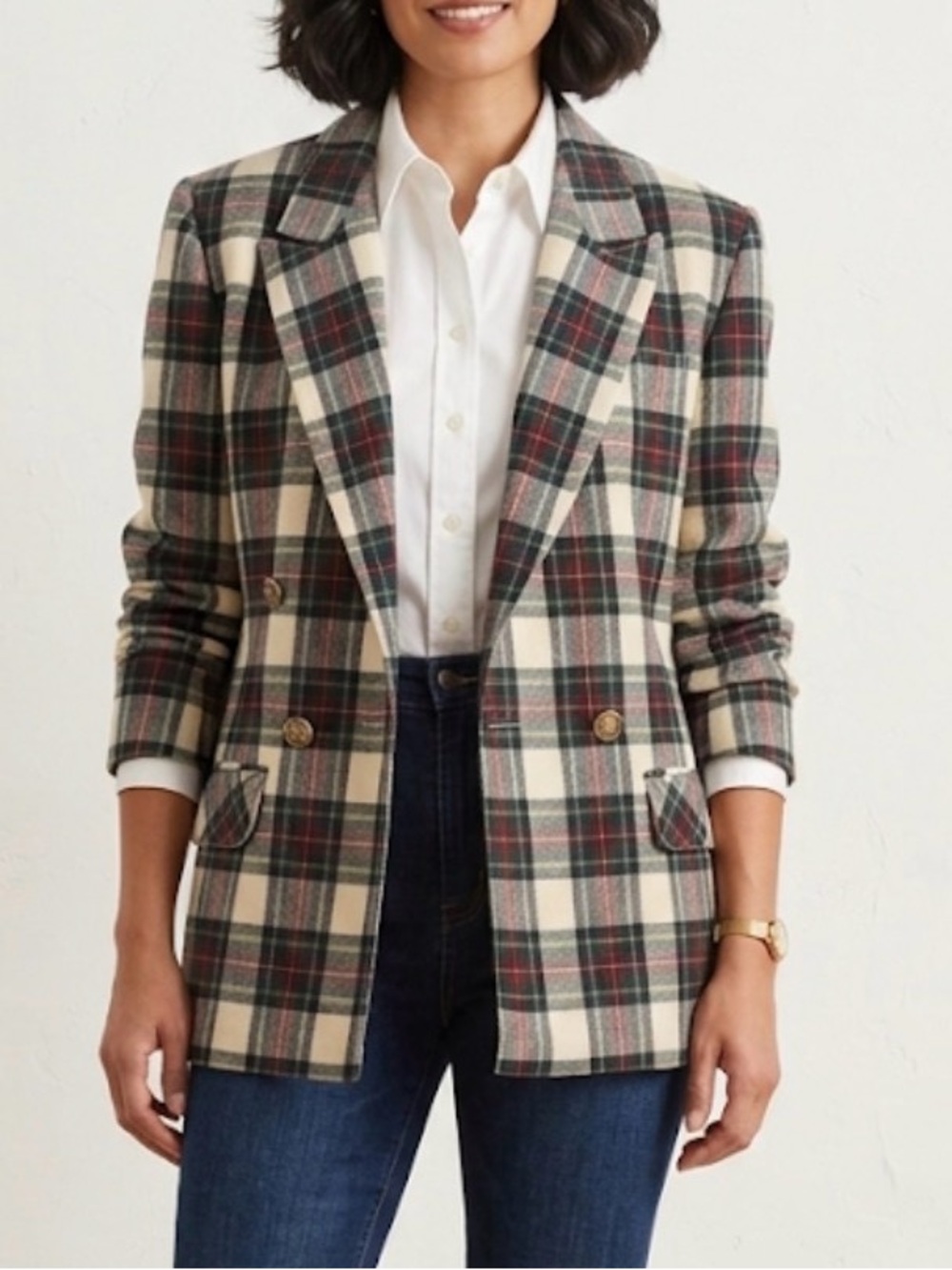 Vintage Giorgio Sant'Angelo Tartan Plaid 12 Linen Blend Blazer 100% pure wool